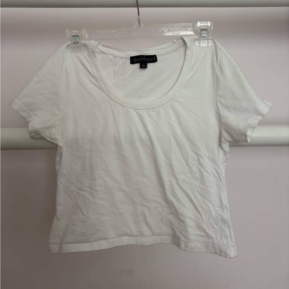 Derek Heart White Crop Short Sleeve T-Shirt